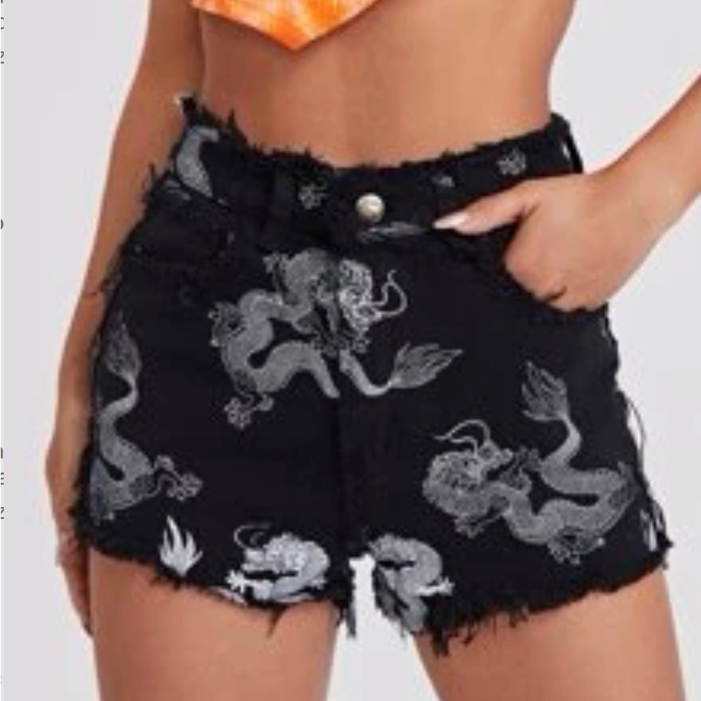 Black denim high waisted shorts